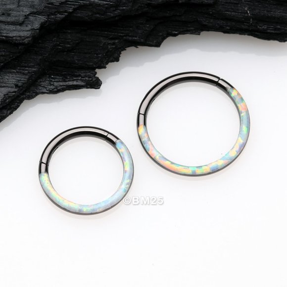 Blackline Brilliant Fire Opal Lined Front Facing Seamless Clicker Hoop Ring - Picture 2 of 3